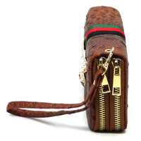 Queen Bee Stripe Ostrich Double Zip Around Wallet-Reef Love