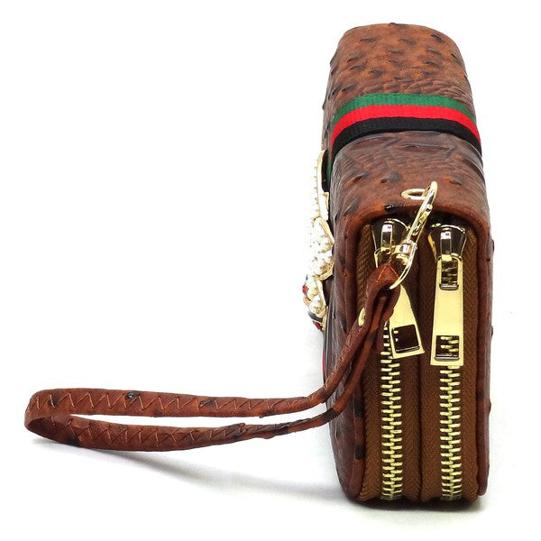 Queen Bee Stripe Ostrich Double Zip Around Wallet-Reef Love