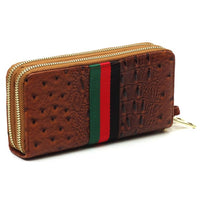 Queen Bee Stripe Ostrich Double Zip Around Wallet-Reef Love