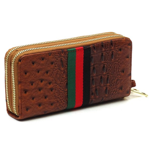 Queen Bee Stripe Ostrich Double Zip Around Wallet-Reef Love