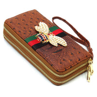 Queen Bee Stripe Ostrich Double Zip Around Wallet-Reef Love