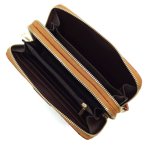 Queen Bee Stripe Ostrich Double Zip Around Wallet-Reef Love