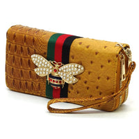 Queen Bee Stripe Ostrich Double Zip Around Wallet-Reef Love