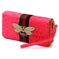 Queen Bee Stripe Ostrich Double Zip Around Wallet-Reef Love