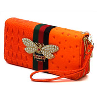 Queen Bee Stripe Ostrich Double Zip Around Wallet-Reef Love