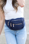 Quilted Convertible Sling Belt Bum Bag-Convertible quilted belt bag and sling bag with gold hardware and 4 zipper pockets. Lightweight, stylish, and perfect for travel or everyday wear.-Reef Love