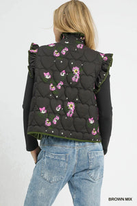 Quilted Floral Snap Down Vest