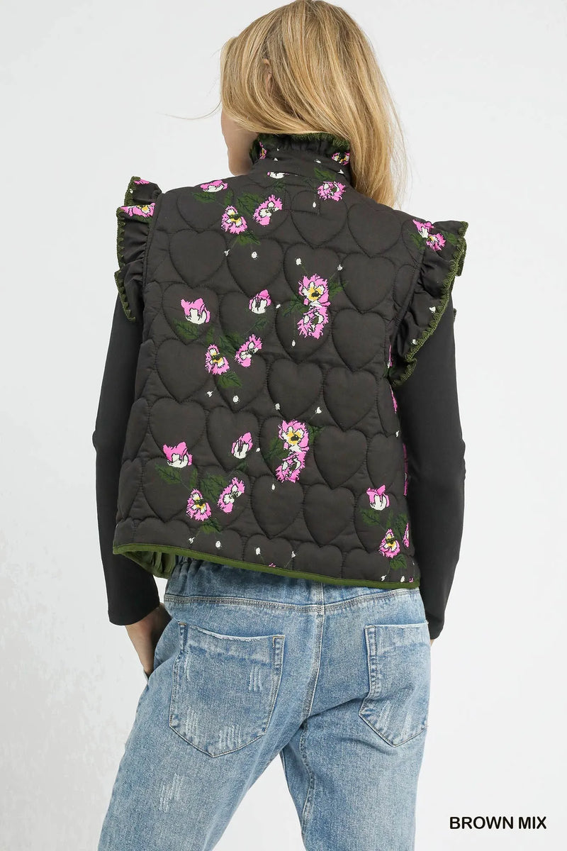 Quilted Floral Snap Down Vest