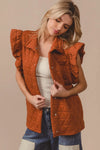 Quilting Knit Ruffle Sleeve Vest, Rust