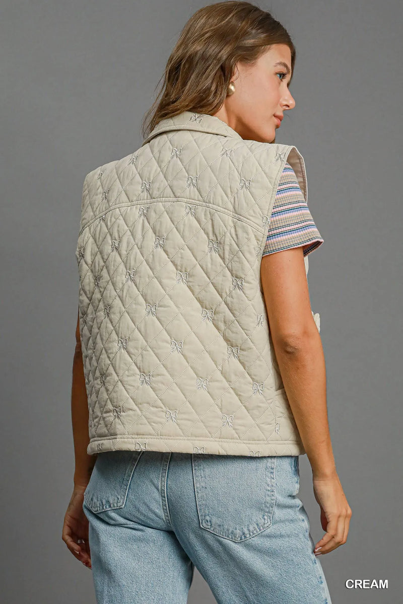 Quilted Vest with Bow Details