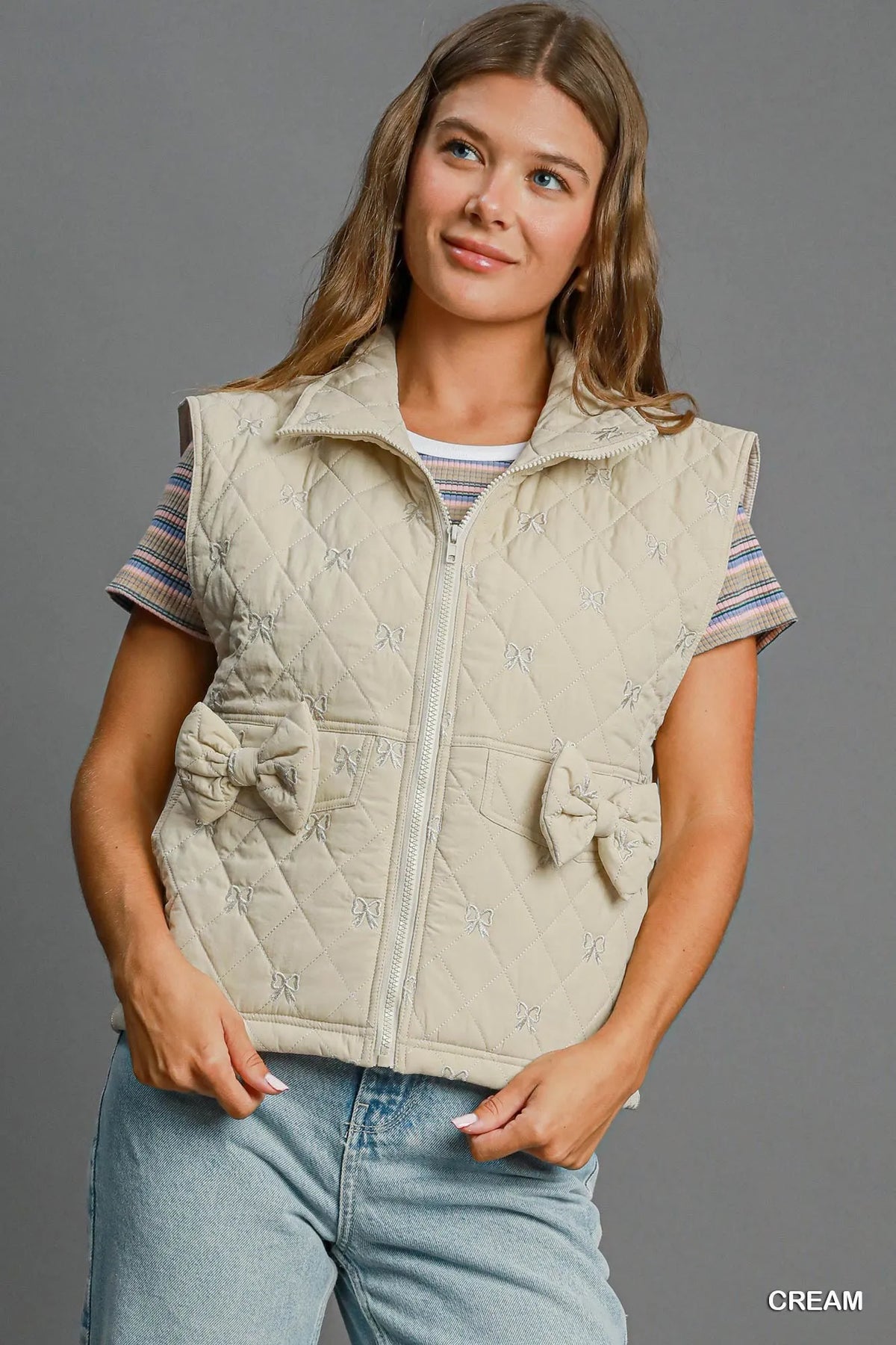Quilted Vest with Bow Details