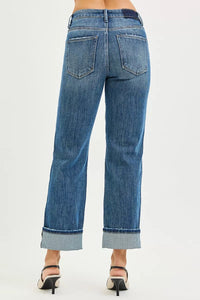 RISEN 4 Way Stretch Slouchy Straight Jeans with Cuffed Hem- Boho Chic Styles by Reef Love