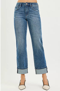 RISEN 4 Way Stretch Slouchy Straight Jeans with Cuffed Hem- Boho Chic Styles by Reef Love