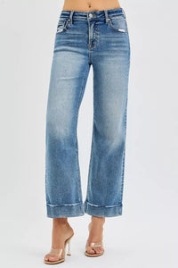 RISEN Crop Straight Jeans with Taylor Cuffed