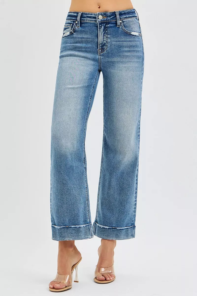 RISEN Crop Straight Jeans with Taylor Cuffed