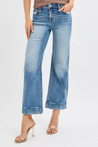 RISEN Crop Straight Jeans with Taylor Cuffed