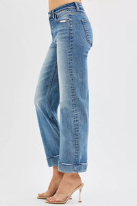 RISEN Crop Straight Jeans with Taylor Cuffed
