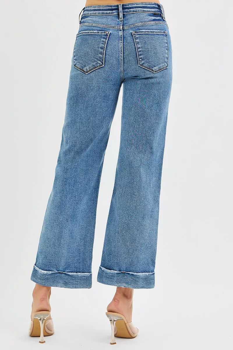 RISEN Crop Straight Jeans with Taylor Cuffed