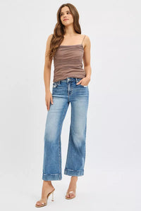 RISEN Crop Straight Jeans with Taylor Cuffed