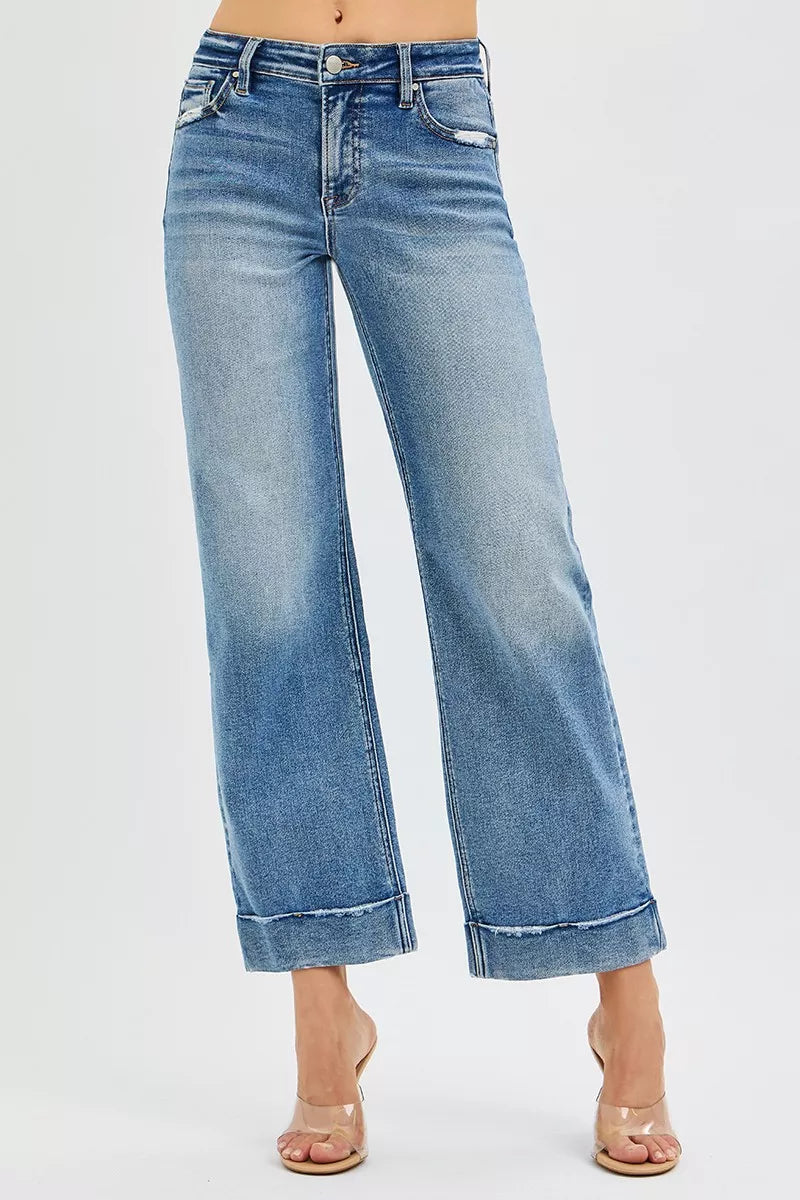 RISEN Crop Straight Jeans with Taylor Cuffed