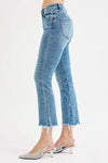 Cropped straight jeans offer a flattering mid-rise waist, stretch denim for all-day comfort with light vintage wash.