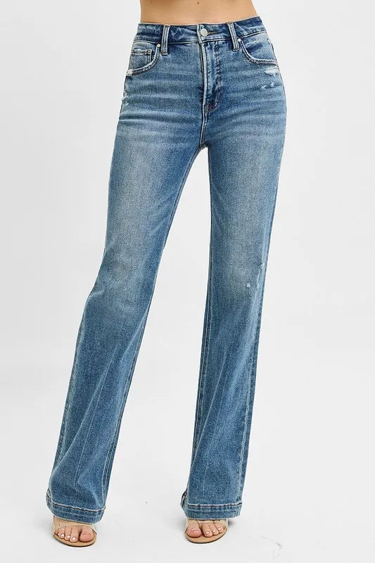 RISEN Distressed Detail Bootcut Jeans-Reef Love