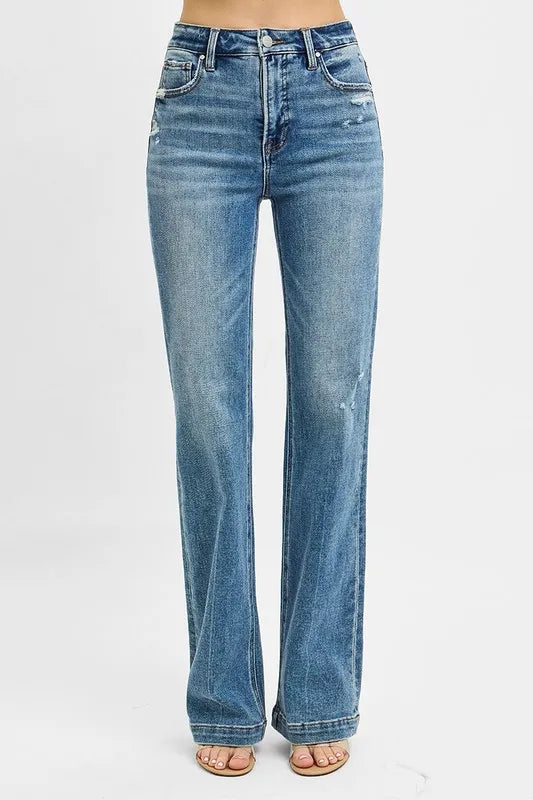 RISEN Distressed Detail Bootcut Jeans-Reef Love