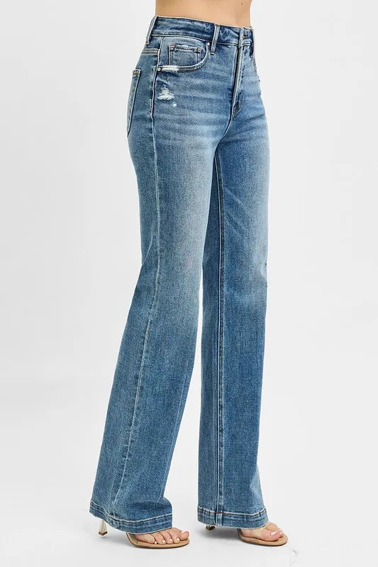 RISEN Distressed Detail Bootcut Jeans-Reef Love