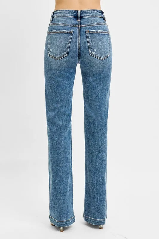 RISEN Distressed Detail Bootcut Jeans-Reef Love