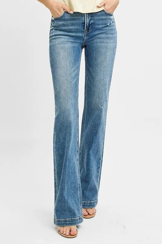 RISEN Distressed Detail Bootcut Jeans-Reef Love