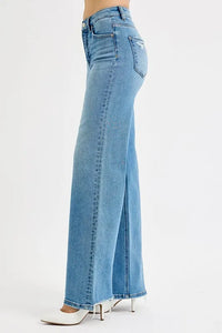RISEN Distressed Medium Wash Wide Leg Jeans- Boho Chic Styles by Reef Love