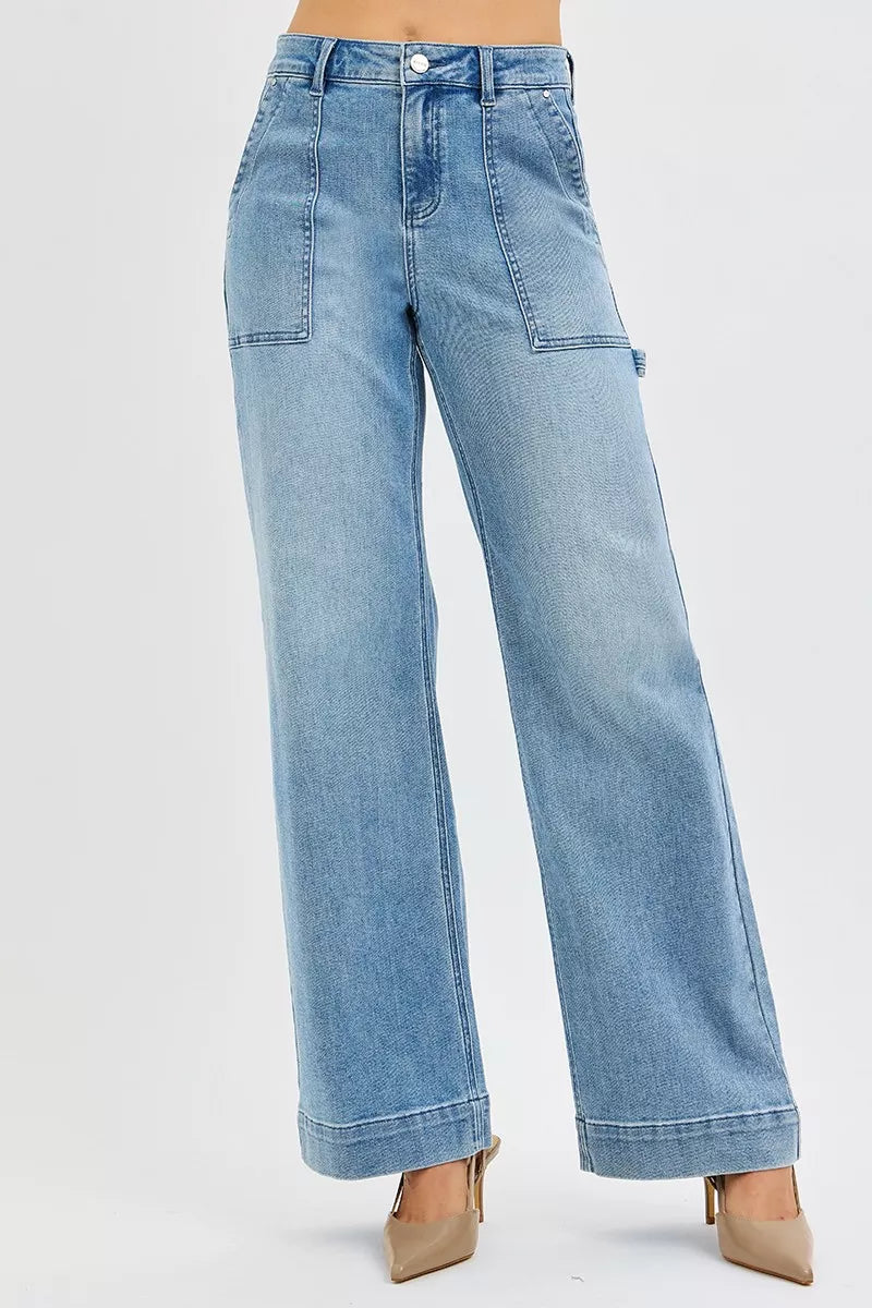 RISEN Front Pocket High Rise Relaxed Jeans-RISEN-Medium Wash-0-Reef Love Boutique