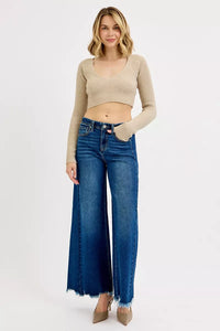 RISEN Full Size High Rise Ankle Wide Jeans-Cropped Wide Leg Jeans-Reef Love