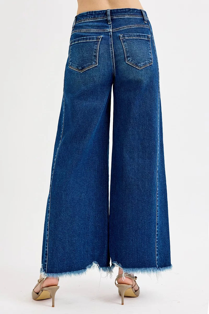 RISEN Full Size High Rise Ankle Wide Jeans-Cropped Wide Leg Jeans-Reef Love