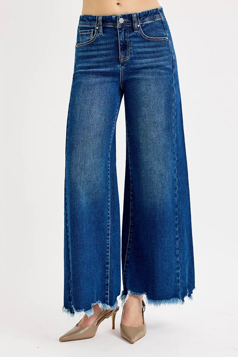 RISEN Full Size High Rise Ankle Wide Jeans-Cropped Wide Leg Jeans-Reef Love
