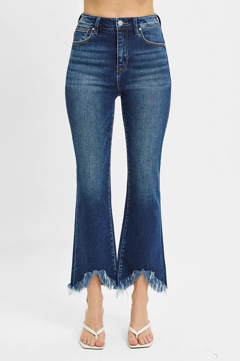 RISEN Full Size High Rise Crop Bootcut Fray Hem Jeans