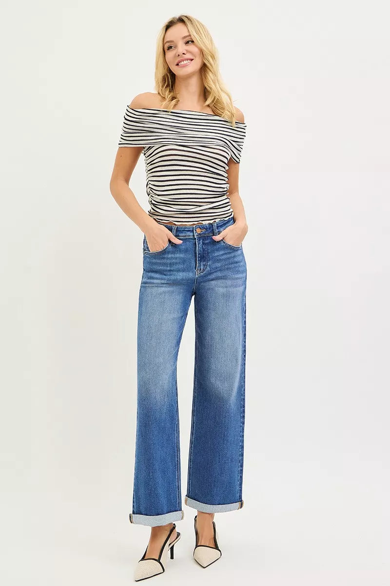 RISEN Full Size High Rise Relaxed Fit Ankle Straight Cuff Jeans Plus Size-RISEN-Reef Love Boutique