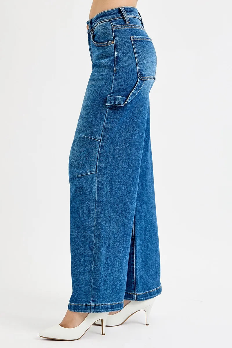 RISEN Full Size High Rise Wide Leg Patch Detailed Jeans-RISEN-Reef Love Boutique