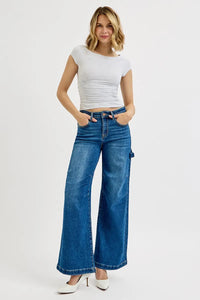 RISEN Full Size High Rise Wide Leg Patch Detailed Jeans-RISEN-Reef Love Boutique