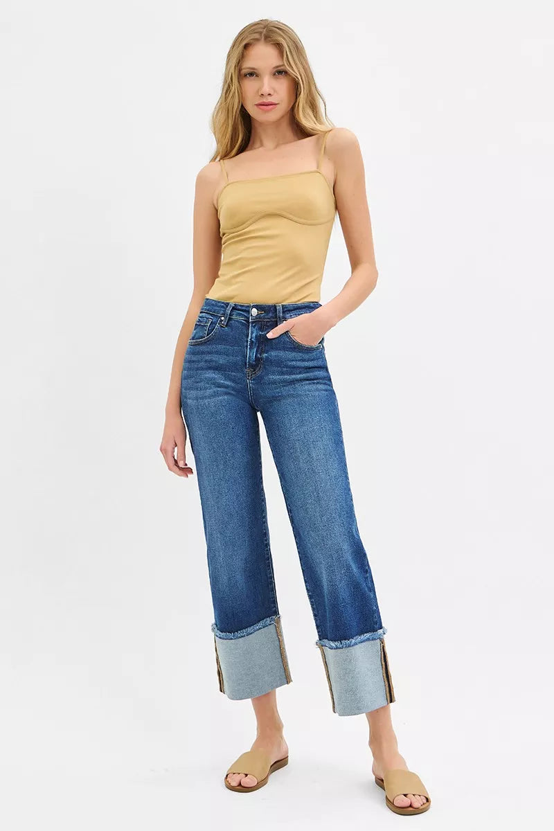 RISEN Full Size Mid Rise Crop Wide Wide Cuffed Jeans Plus Size-RISEN-Reef Love Boutique