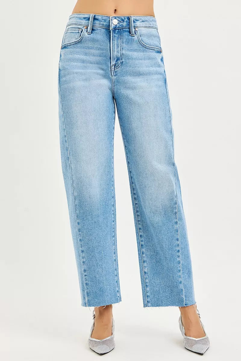 RISEN Full Size Slouchy Cropped Barrel Jeans with Curved Side Seam-RISEN-Light Wash-0-Reef Love Boutique