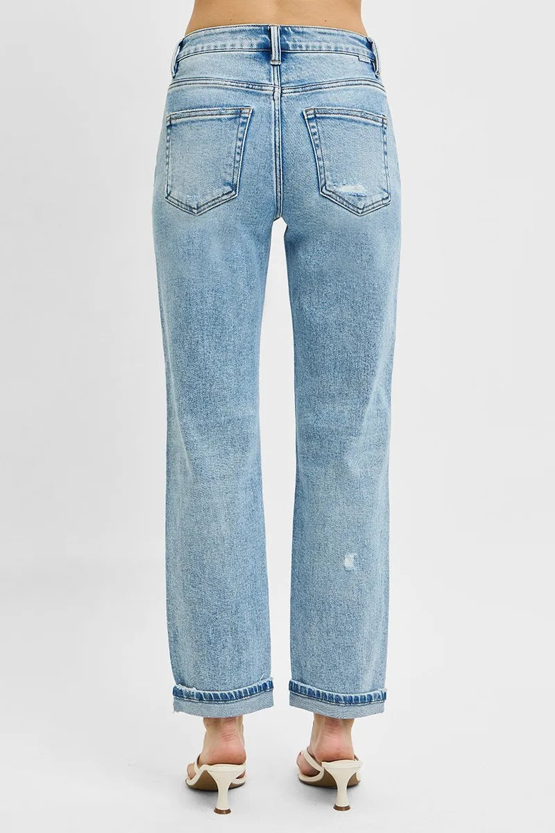 RISEN High Rise Ankle Boyfriend Distressed Jeans