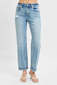 RISEN High Rise Ankle Boyfriend Distressed Jeans