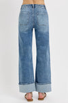 RISEN High Rise Ankle Wide Button Patch Pocket Cuffed Jeans-Reef Love
