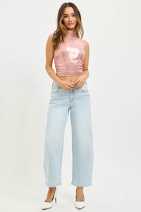 RISEN High Rise Crop Barrel Jeans, Light Wash-RISEN-Reef Love Boutique