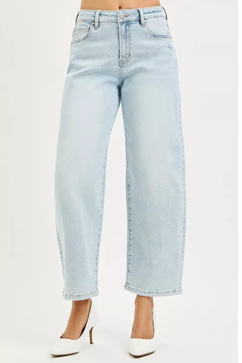 RISEN High Rise Crop Barrel Jeans, Light Wash-RISEN-Reef Love Boutique