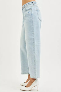 RISEN High Rise Crop Barrel Jeans, Light Wash-RISEN-Reef Love Boutique