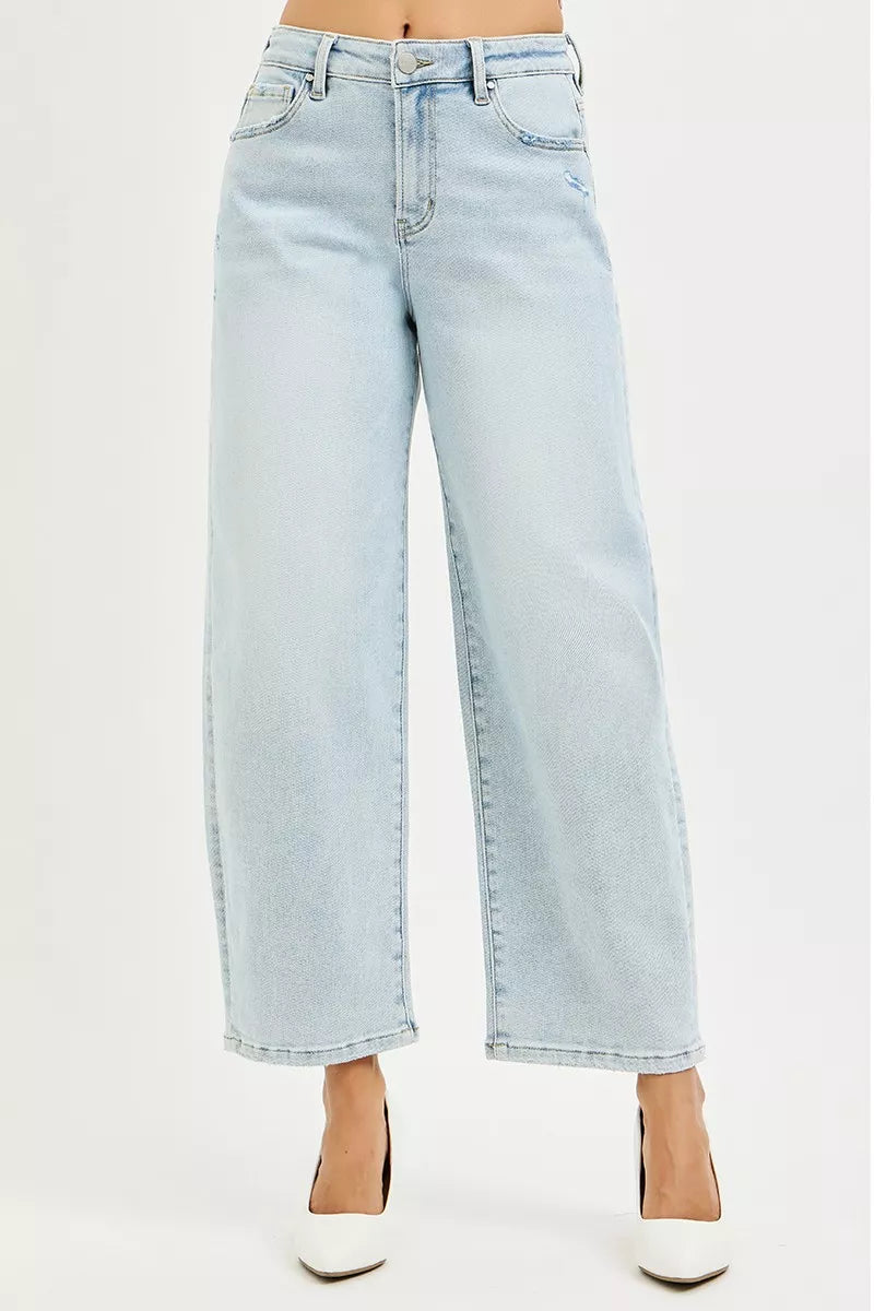 RISEN High Rise Crop Barrel Jeans, Light Wash-RISEN-Light Wash-0-Reef Love Boutique