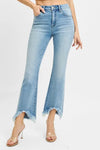 RISEN High Rise Cropped Bootcut Fray Hem Jeans, Light Wash Denim