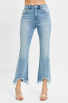 RISEN High Rise Cropped Bootcut Fray Hem Jeans, Light Wash Denim